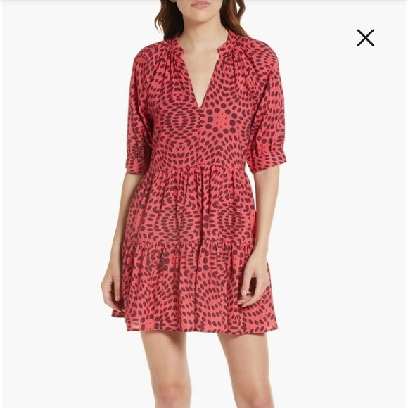 NWT Nordstrom Area Stars tiered puff sleeve dot mini dress in red size small - Picture 2 of 8